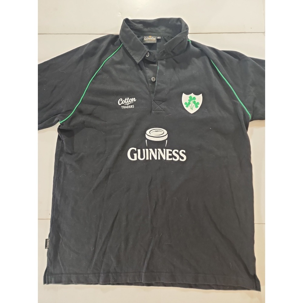 Vtg Cotton Traders Guinness Ireland Rugby Shirt Mens XL‎ Black Embroidered Polo